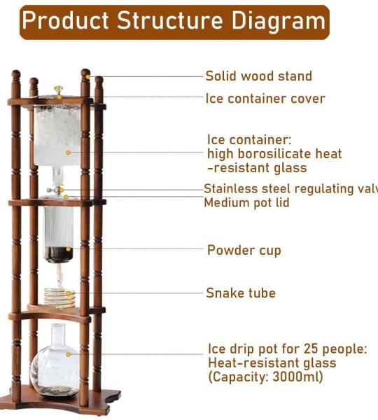 YDBMY 3000ml Commercial Ice Drip Cold Brew Coffee Maker with Stainless Steel Regulator
