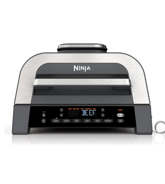 Ninja Foodi Smart XL Indoor Grill – 6-in-1 Air Fryer, Roaster & Dehydrator – Smart Thermometer, 2nd Gen, Black/Silver (DG551)