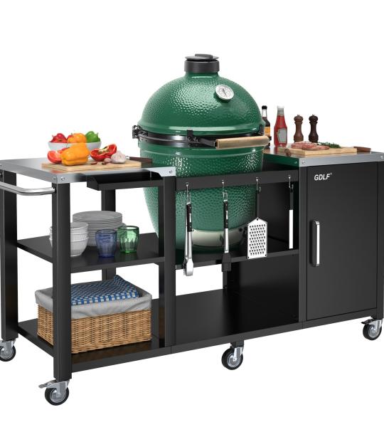 GDLF Grill Table for Big Green Egg Style Grills, Heavy Duty Outdoor Grill Station Prep Table, Metal Green Egg Stand with Storage Compatible with Large Big Green Egg,Kamado Joe