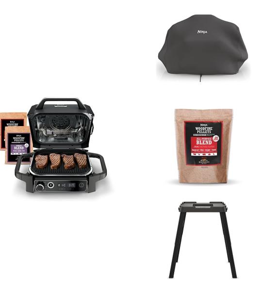 Ninja OG751BRN Woodfire Pro 7-in-1 Outdoor Grill & Smoker Bundle, Grey
